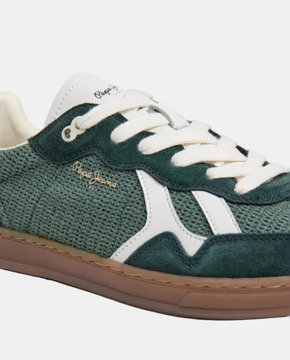 Sapatilhas Estilo Retro em Pele com Isótipo Lateral e Sola de Borracha Verde-escuro-5