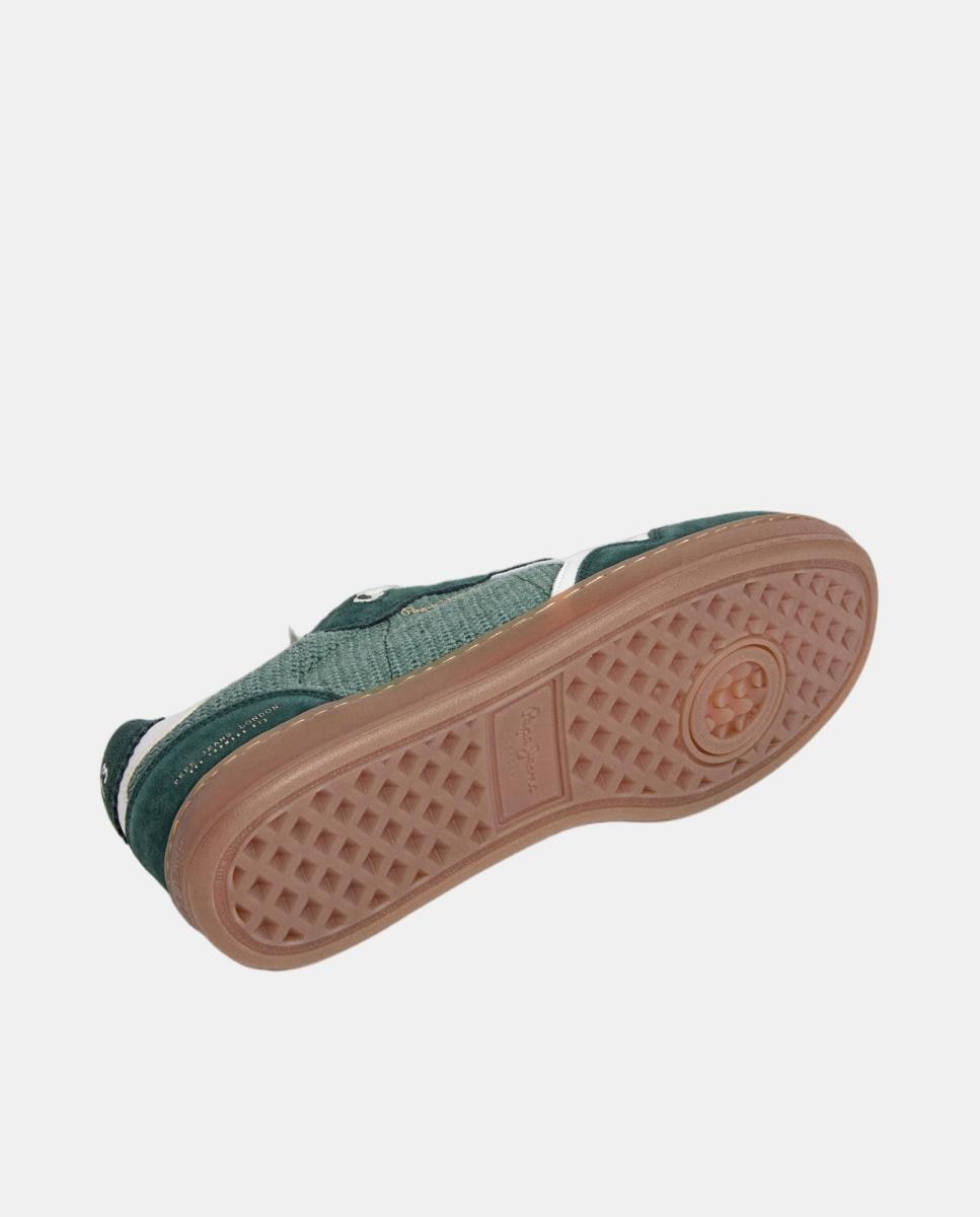 Sapatilhas Estilo Retro em Pele com Isótipo Lateral e Sola de Borracha Verde-escuro-6