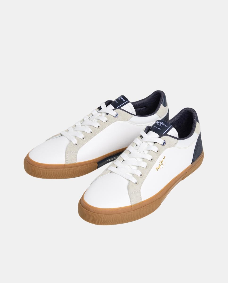 Zapatilla vulcanizada de corte bajo acolchado y detalles en contraste de color. - Pepe Jeans - Blanco hielo Blanco hielo-3