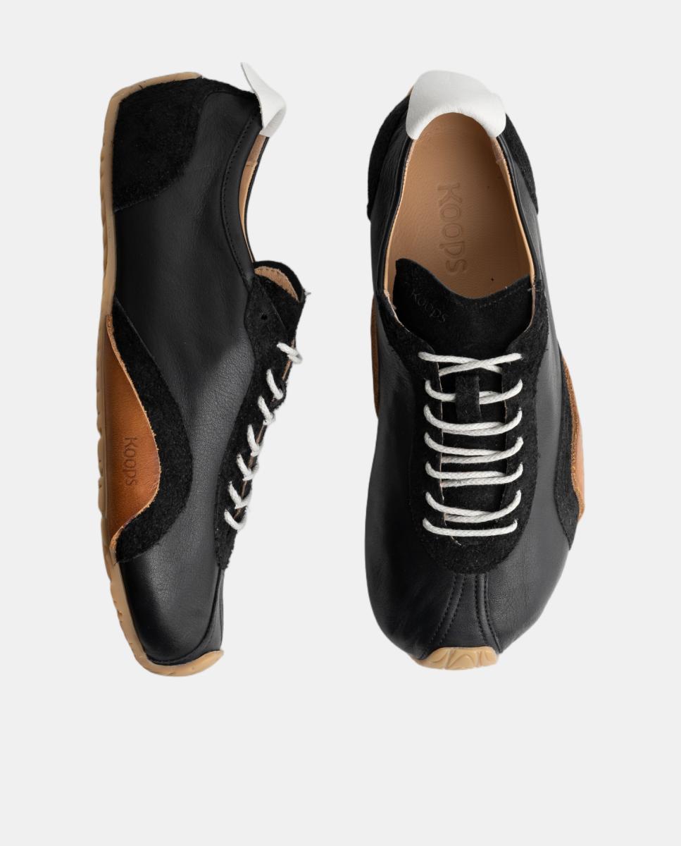 Zapatillas unisex en cuero y suela plana sin drop - KOOPS - Negro Negro-2