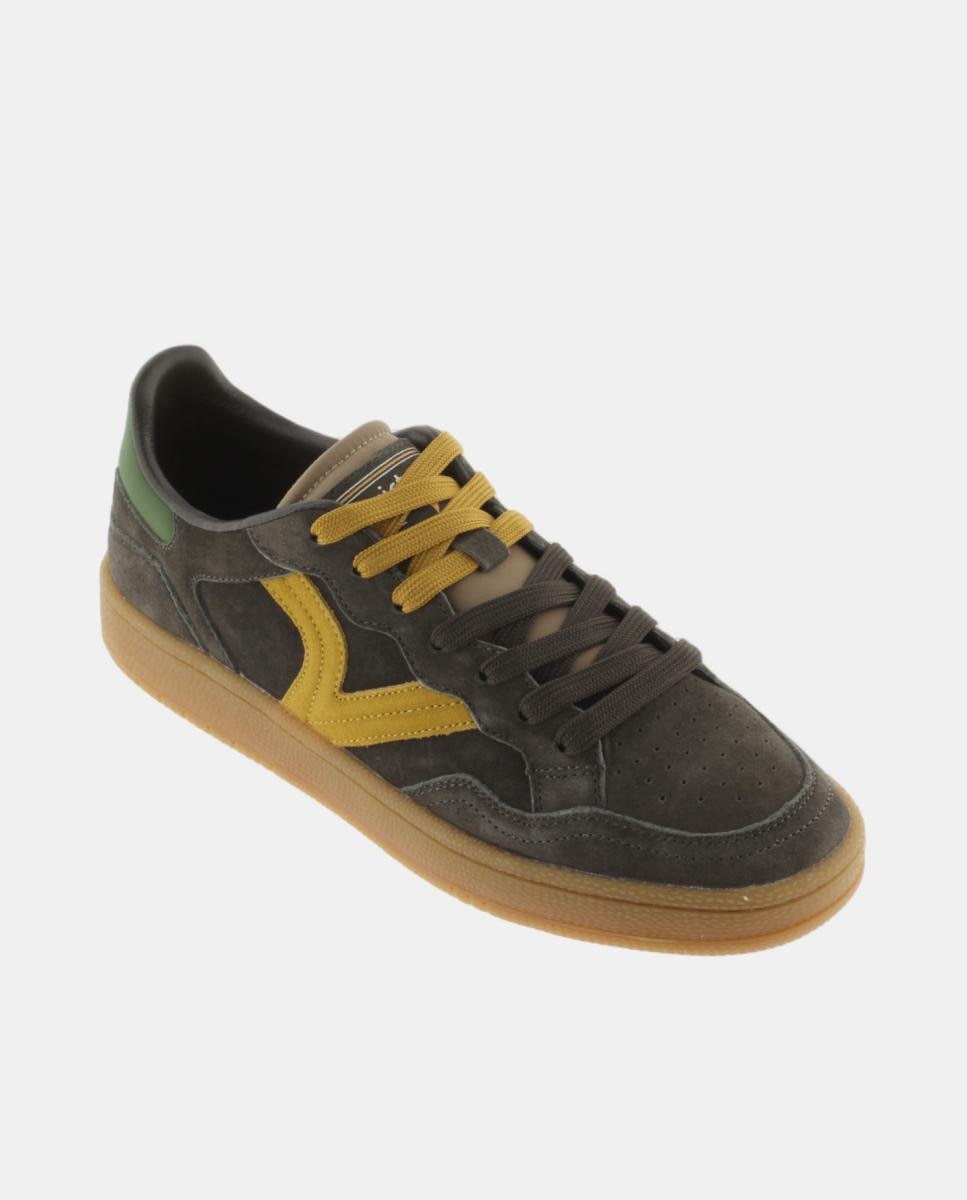 Zapatillas deportivas unisex de serraje con piezas de color y suela caramelo - Victoria - Marrones Marrones-2