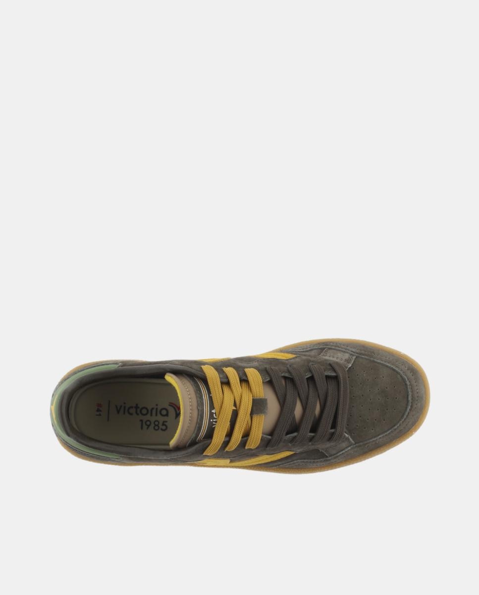 Zapatillas deportivas unisex de serraje con piezas de color y suela caramelo - Victoria - Marrones Marrones-4