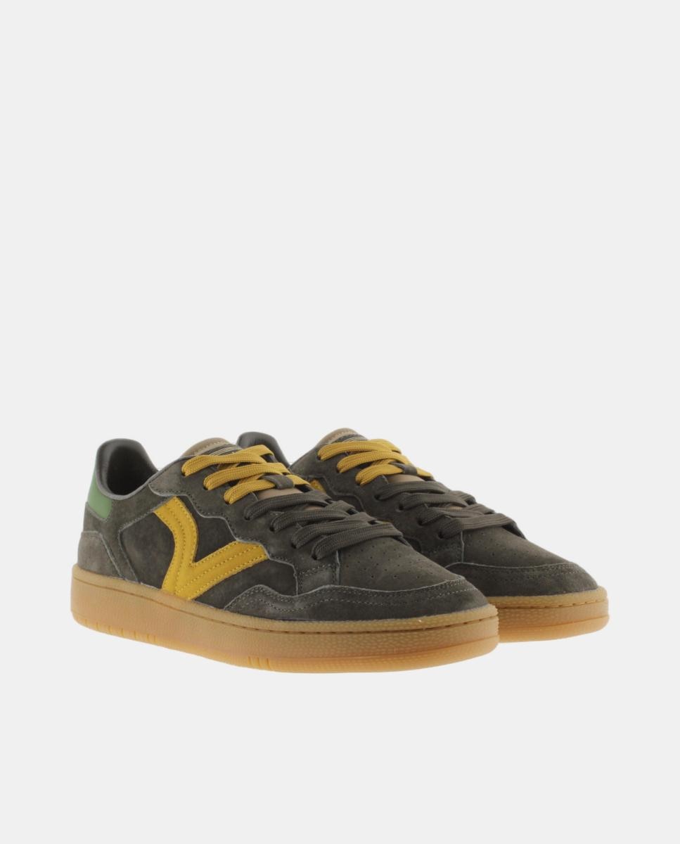 Zapatillas deportivas unisex de serraje con piezas de color y suela caramelo - Victoria - Marrones Marrones-5