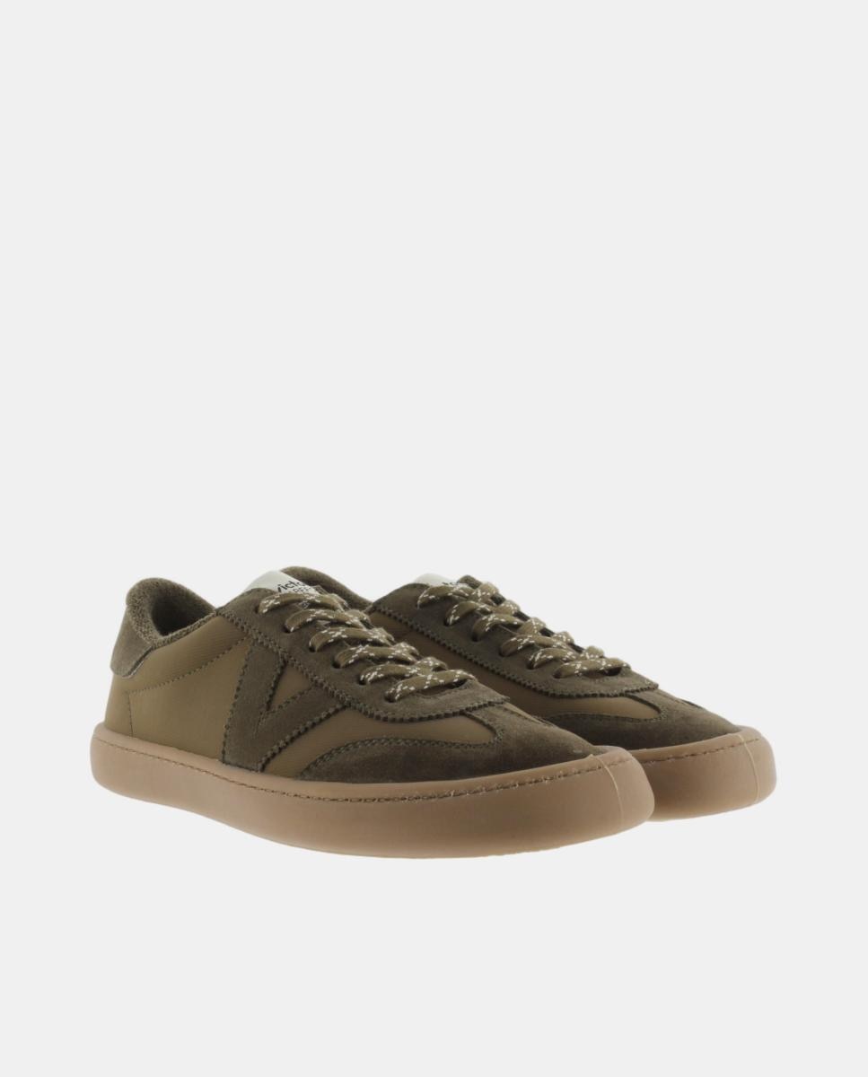 Zapatillas deportivas unisex barefoot de nylon con piezas de serraje al tono - Victoria - Antracita Verde militar-5