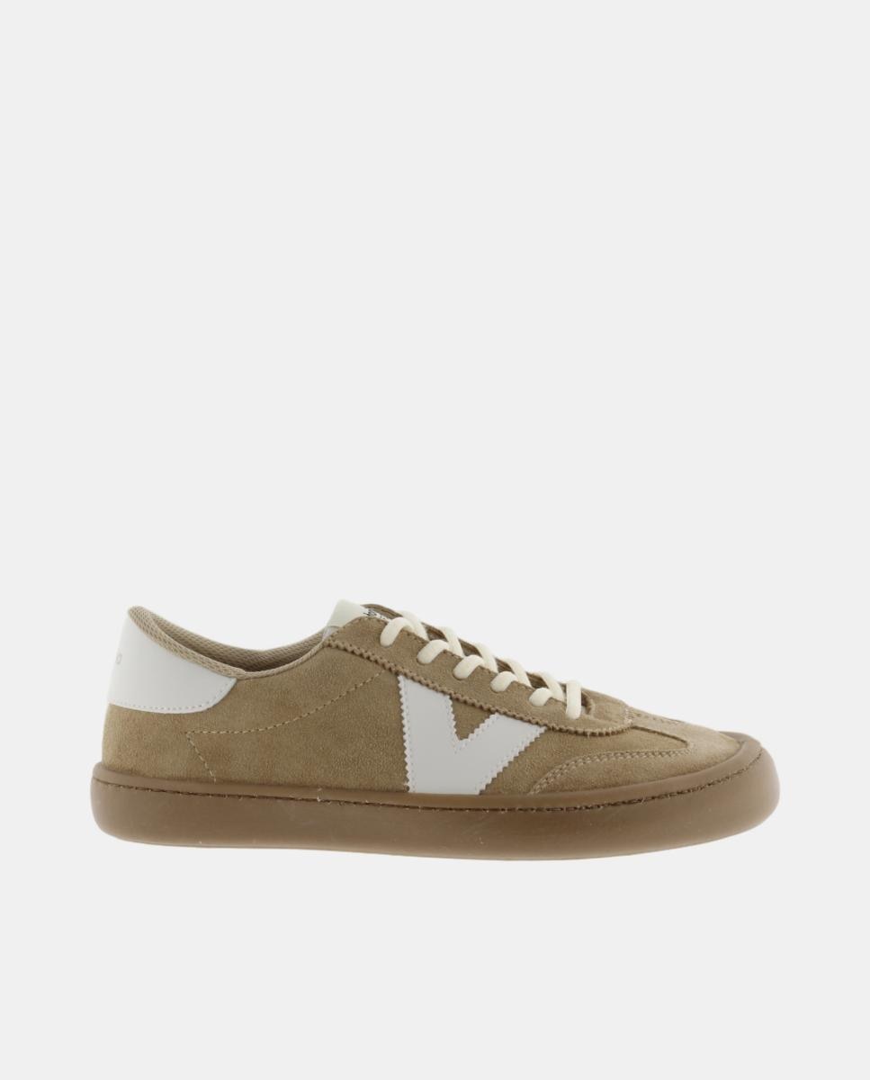Victoria - Zapatillas deportivas unisex barefoot de serraje con piezas en contraste y suela caramelo.
