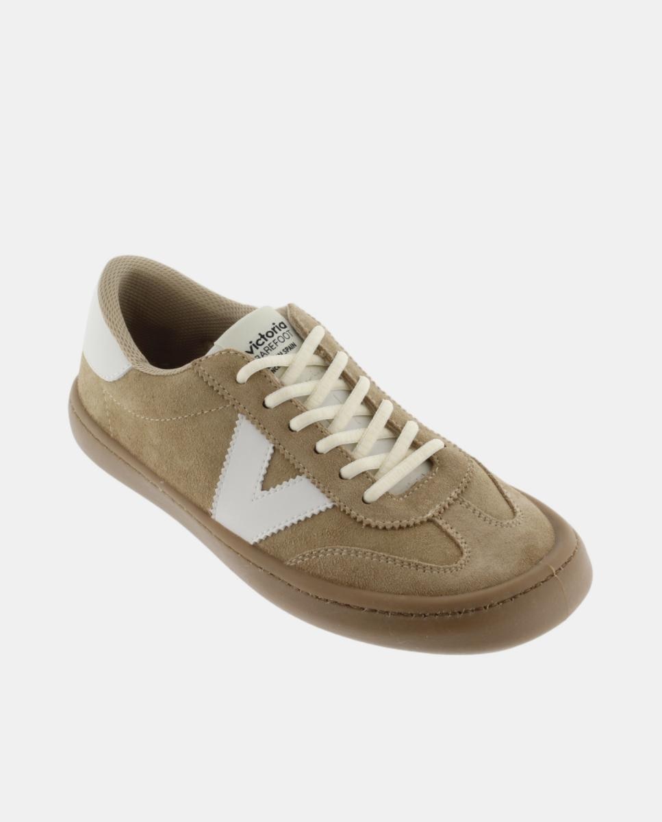 Zapatillas deportivas unisex barefoot de serraje con piezas en contraste y suela caramelo - Victoria - Natural Natural-2