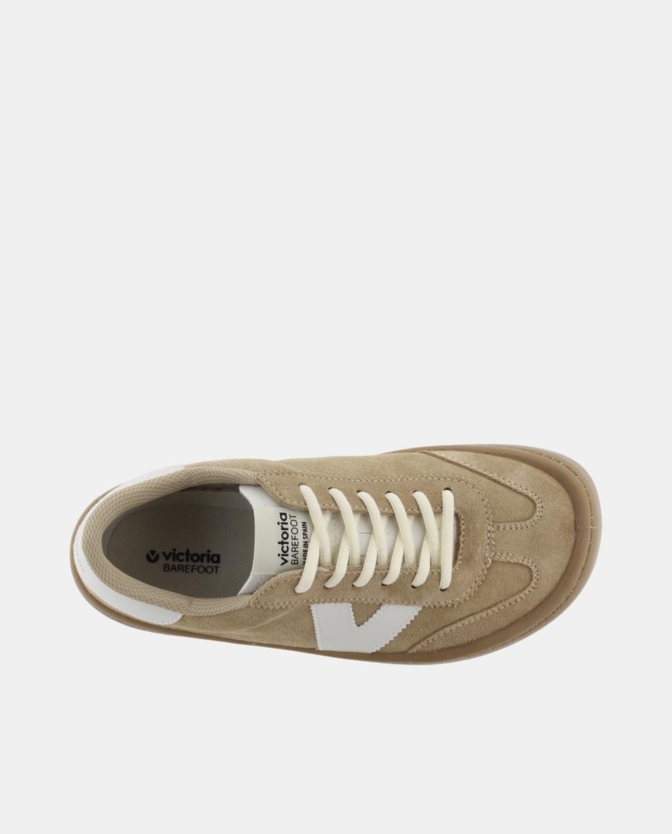 Zapatillas deportivas unisex barefoot de serraje con piezas en contraste y suela caramelo - Victoria - Natural Natural-4