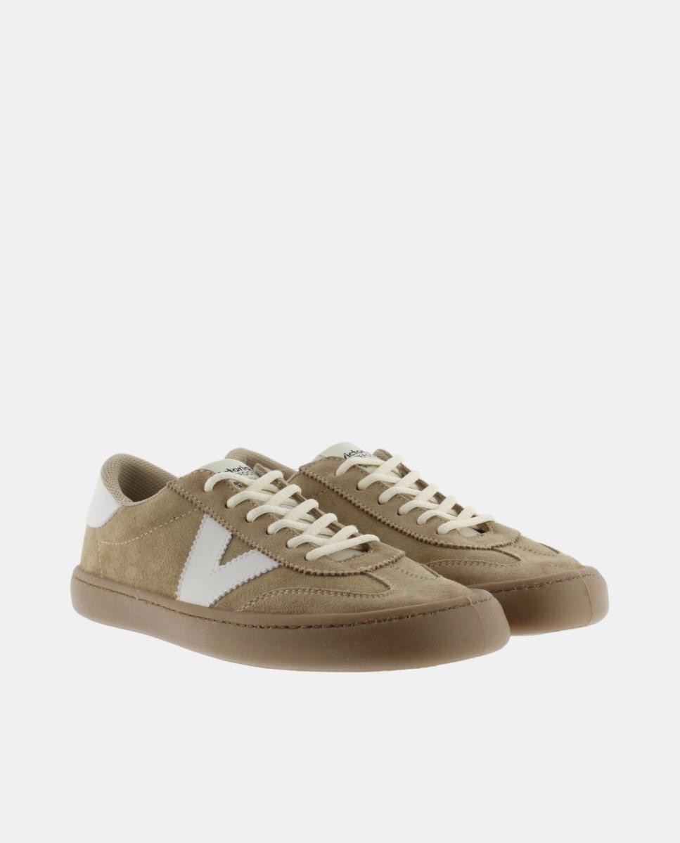 Zapatillas deportivas unisex barefoot de serraje con piezas en contraste y suela caramelo - Victoria - Natural Natural-5