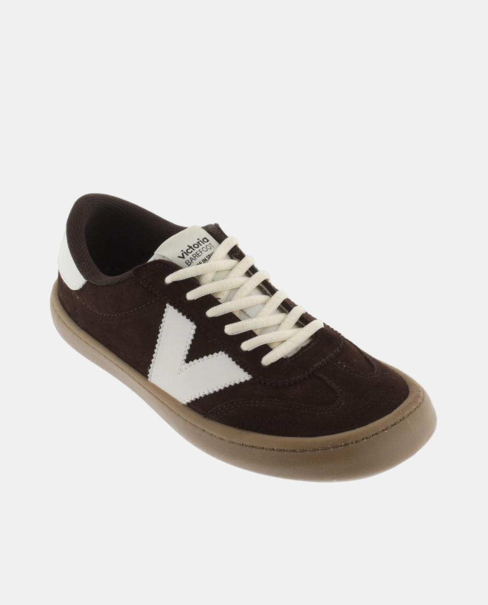 Zapatillas deportivas unisex barefoot de serraje con piezas en contraste y suela caramelo - Victoria - Marrones Marrones-2