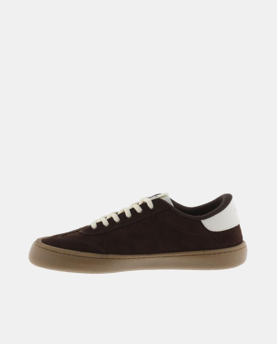 Zapatillas deportivas unisex barefoot de serraje con piezas en contraste y suela caramelo - Victoria - Marrones Marrones-3