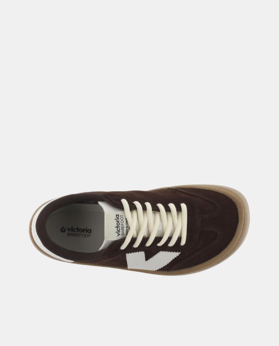 Zapatillas deportivas unisex barefoot de serraje con piezas en contraste y suela caramelo - Victoria - Marrones Marrones-4