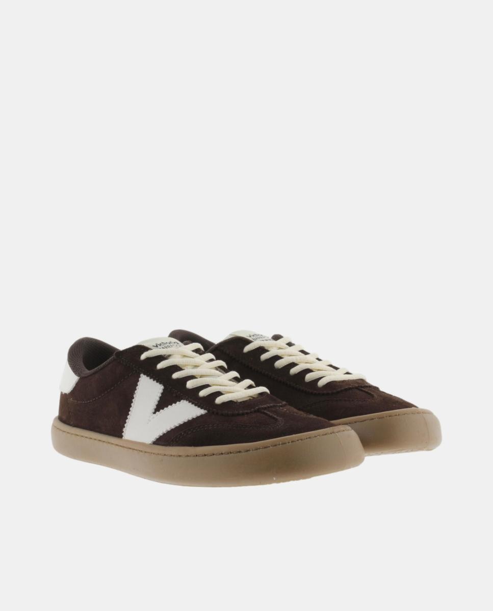 Zapatillas deportivas unisex barefoot de serraje con piezas en contraste y suela caramelo - Victoria - Marrones Marrones-5