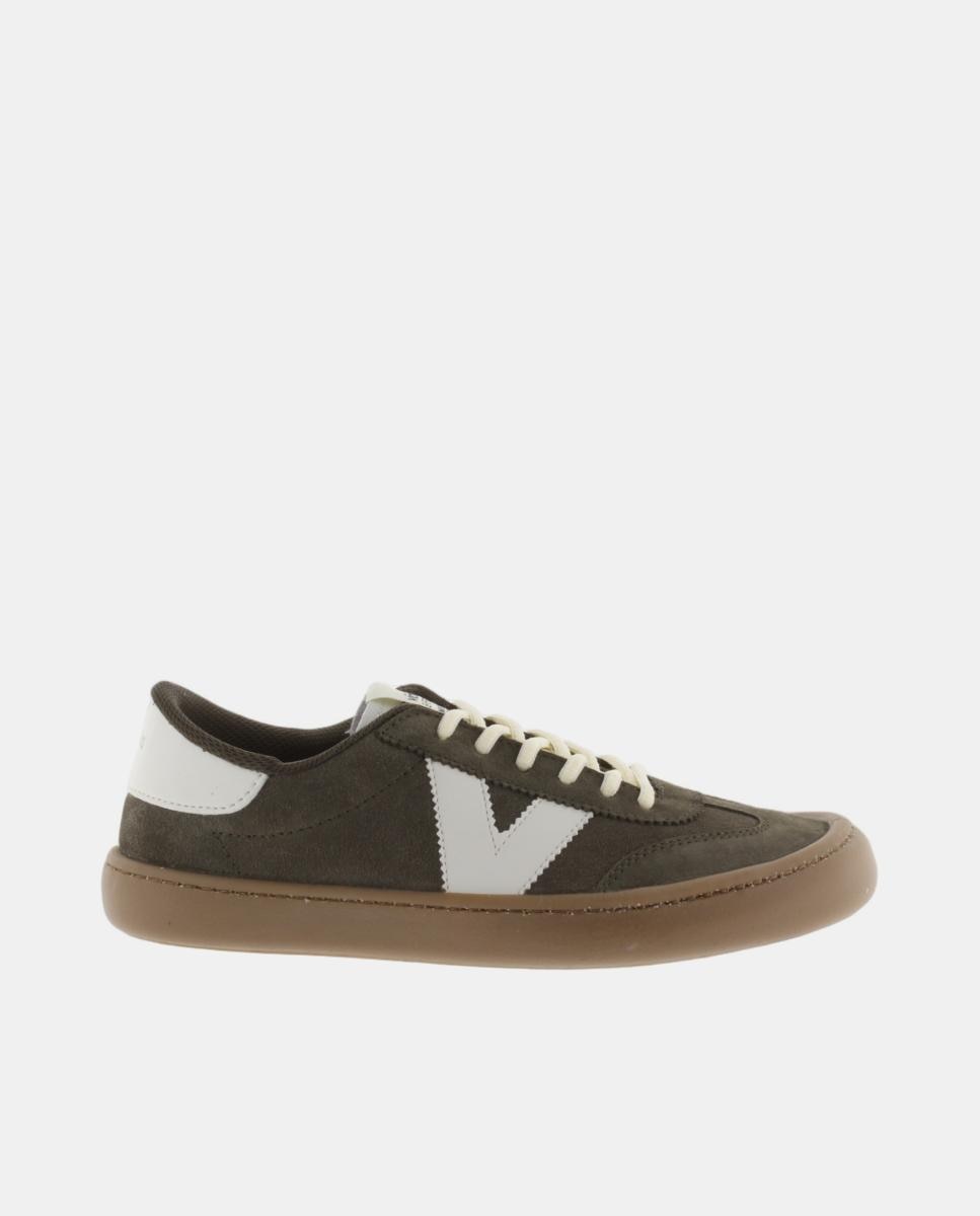 Victoria - Zapatillas deportivas unisex barefoot de serraje con piezas en contraste y suela caramelo.