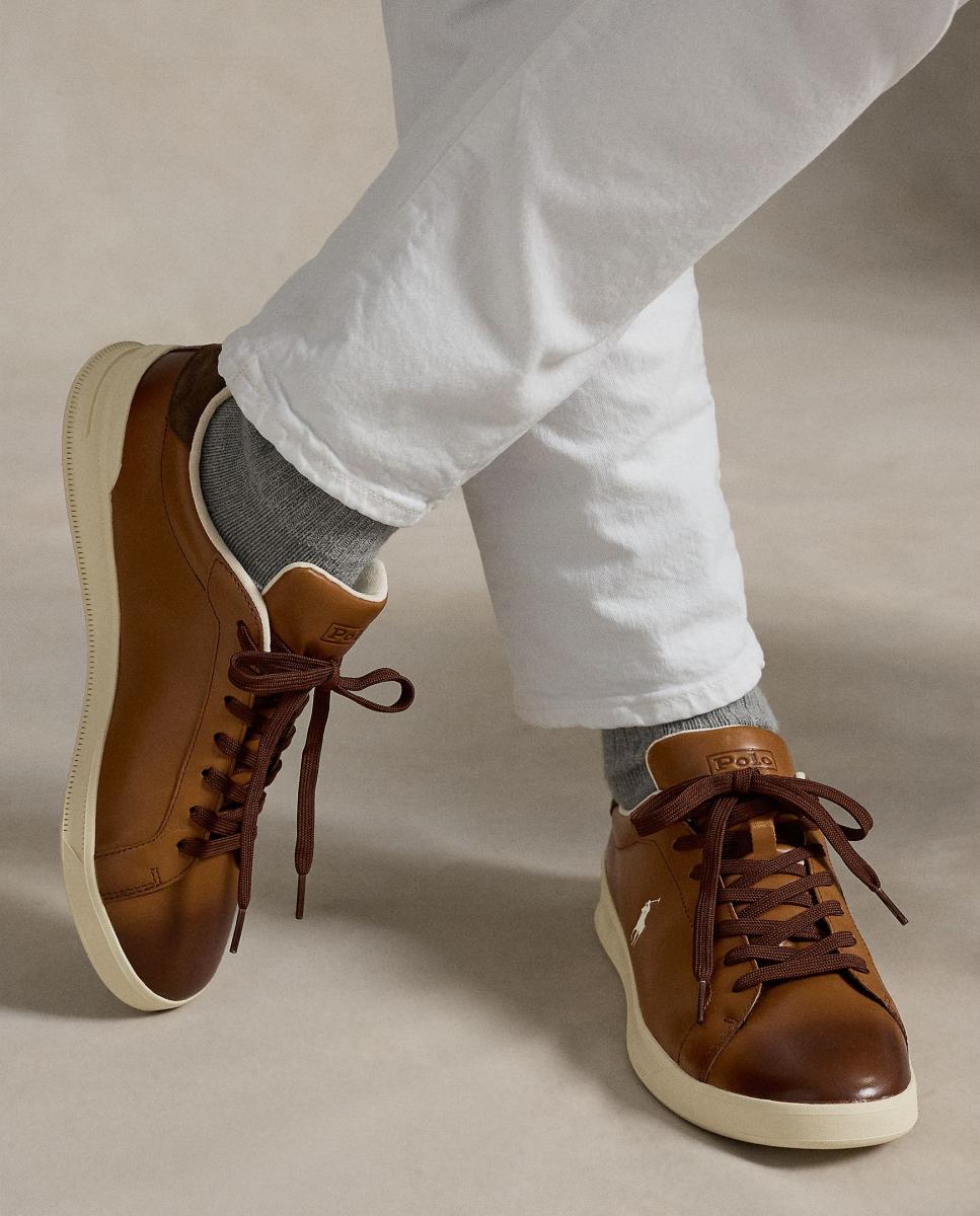Zapatillas HRT II de hombre tipo casco bajas piel. - Polo Ralph Lauren - Marrón Marrón-5