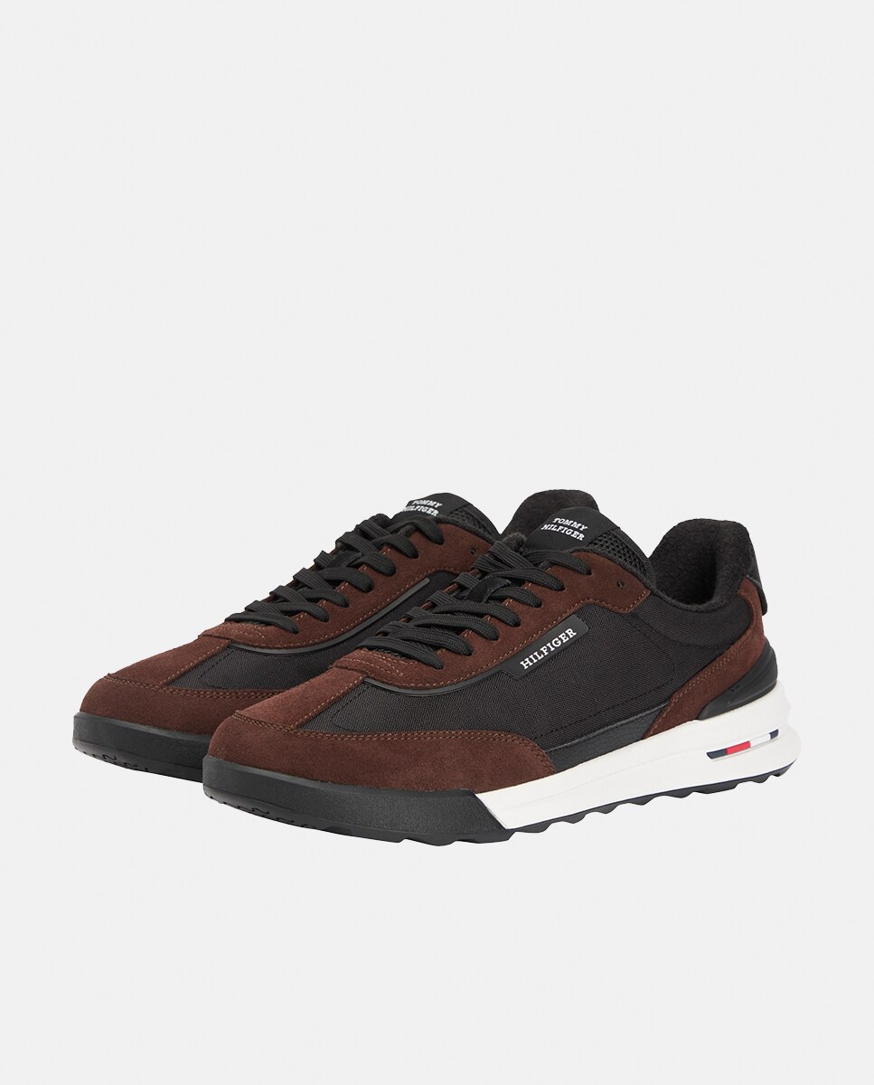 Sapatilhas Runner Mix com Logótipo Castanho-10