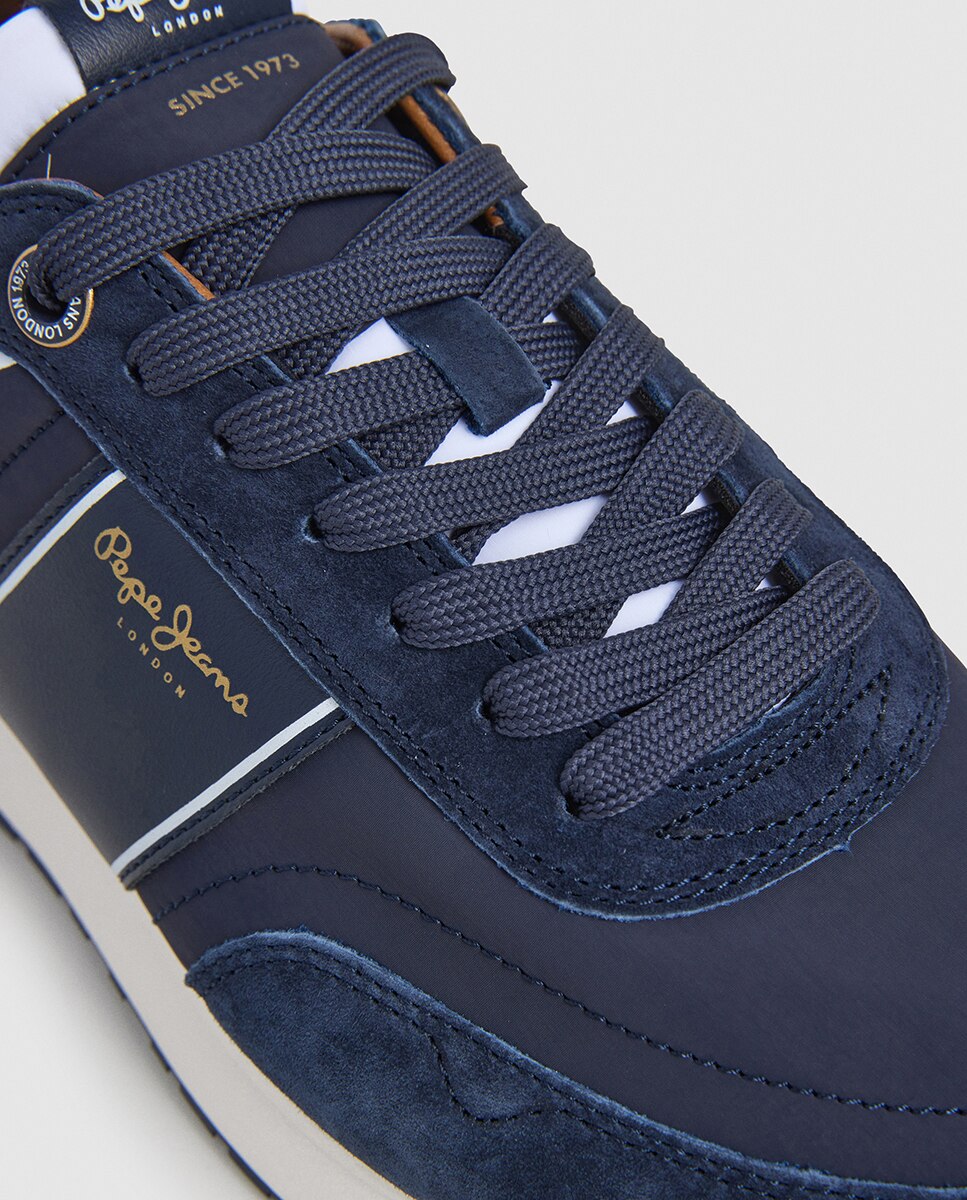 Zapatillas Buster Serie de hombre en combinación de azul marino y beige y con banda lateral - Pepe Jeans - Marrón oscuro Azul marino-5
