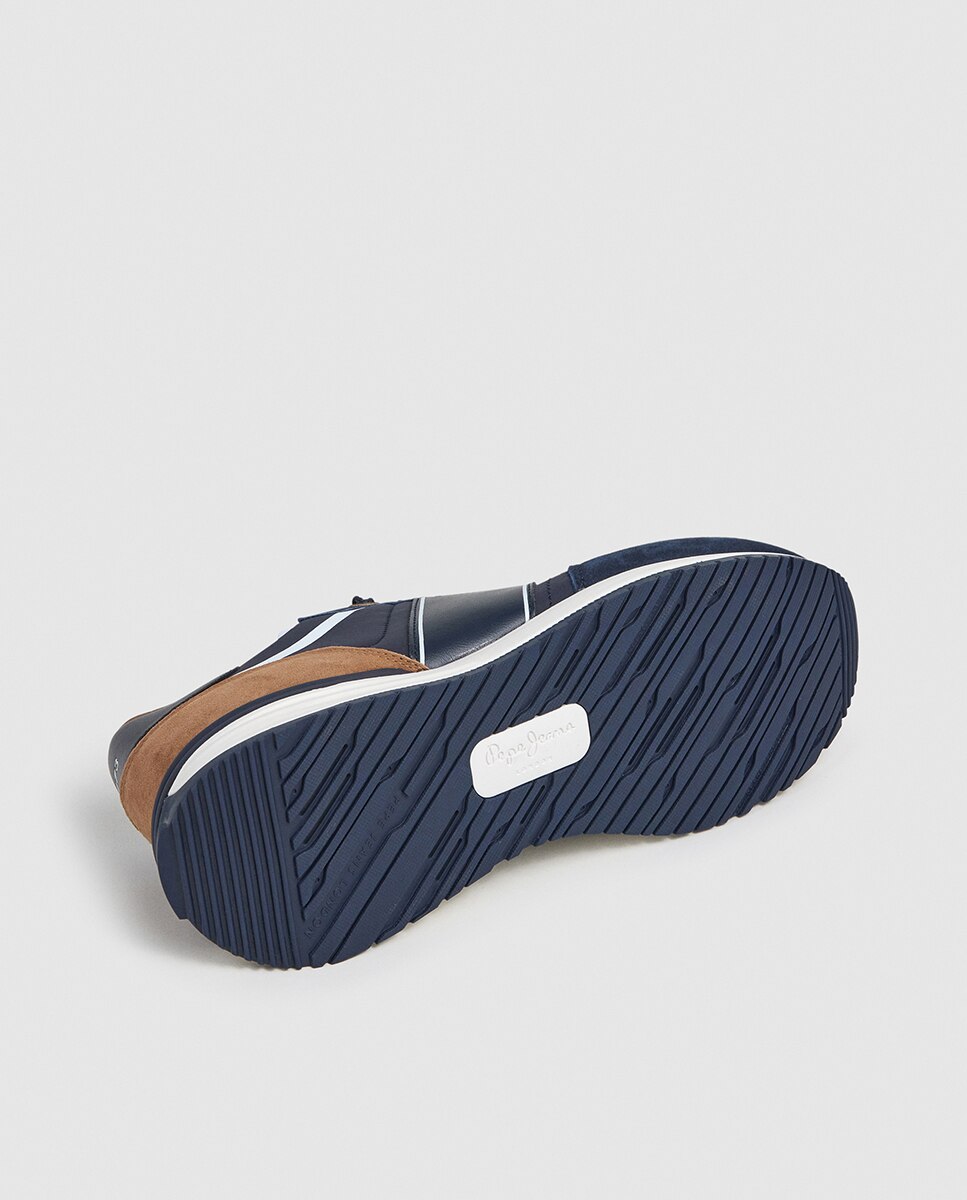 Zapatillas Buster Serie de hombre en combinación de azul marino y beige y con banda lateral - Pepe Jeans - Marrón oscuro Azul marino-6