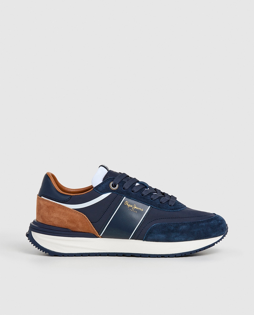 Zapatillas Buster Serie de hombre en combinación de azul marino y beige y con banda lateral - Pepe Jeans - Marrón oscuro Azul marino-7