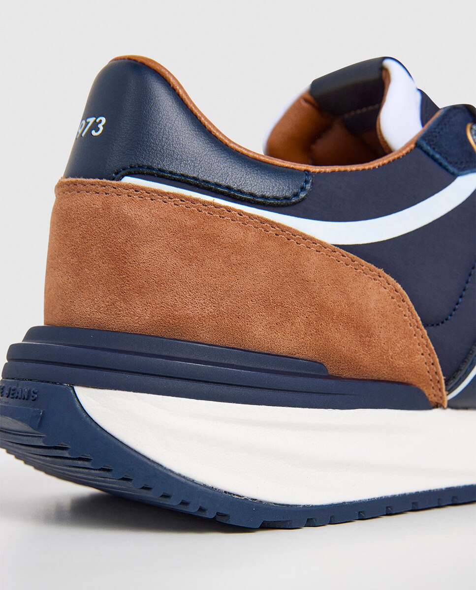 Zapatillas Buster Serie de hombre en combinación de azul marino y beige y con banda lateral - Pepe Jeans - Marrón oscuro Azul marino-10