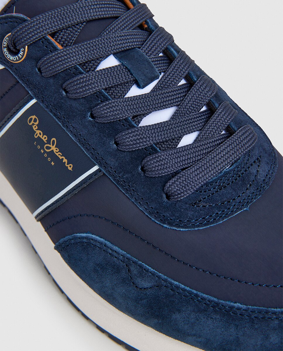 Zapatillas Buster Serie de hombre en combinación de azul marino y beige y con banda lateral - Pepe Jeans - Marrón oscuro Azul marino-11