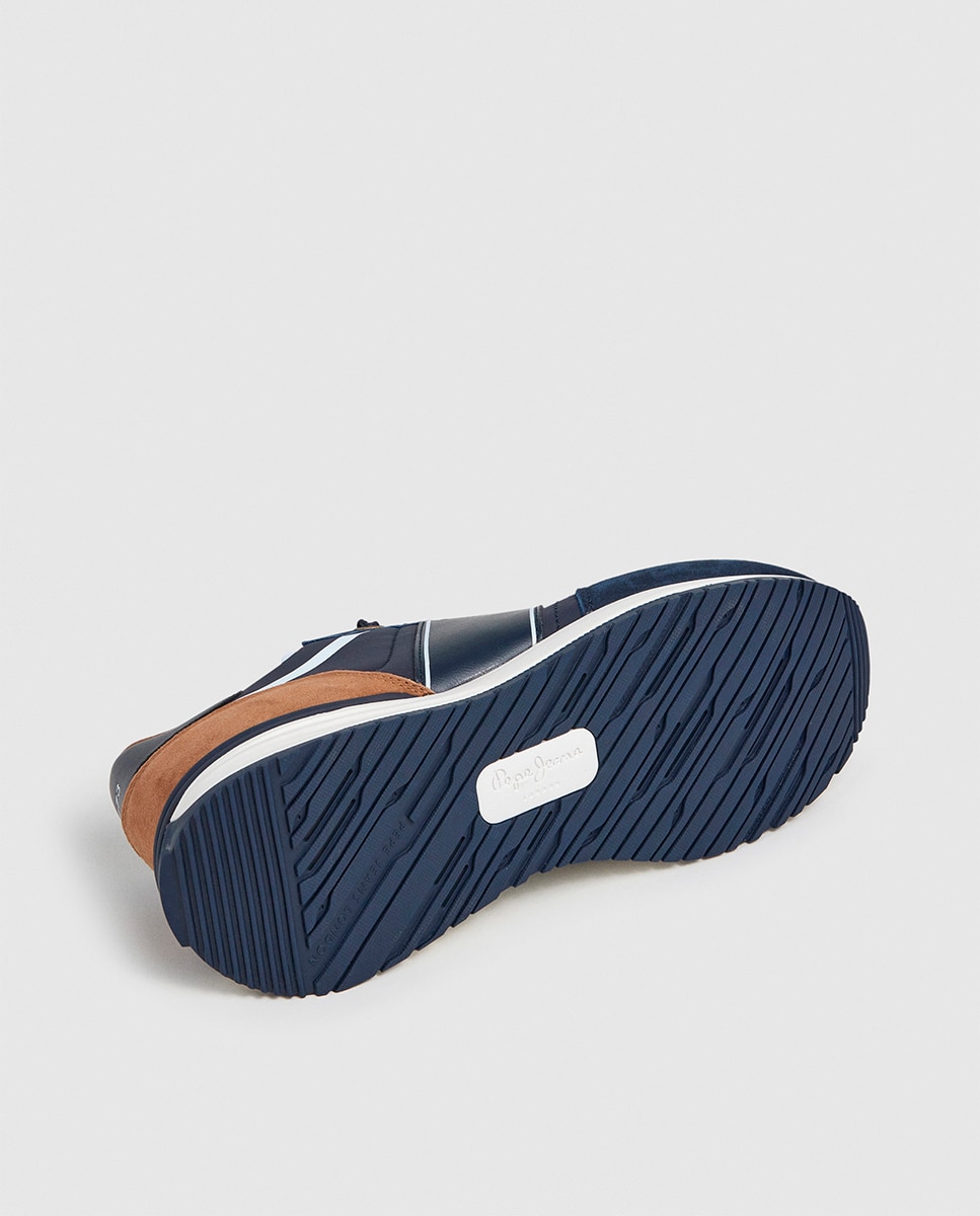 Zapatillas Buster Serie de hombre en combinación de azul marino y beige y con banda lateral - Pepe Jeans - Marrón oscuro Azul marino-12
