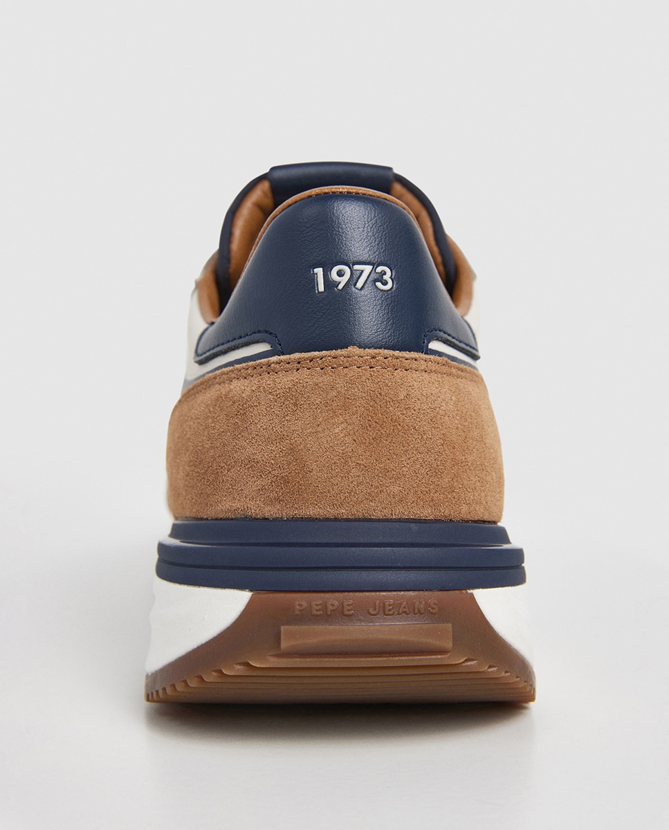 Sapatilhas Buster Serie em Combinação de Cores e Faixa Lateral - Azul-Marinho/Bege Castanho-4
