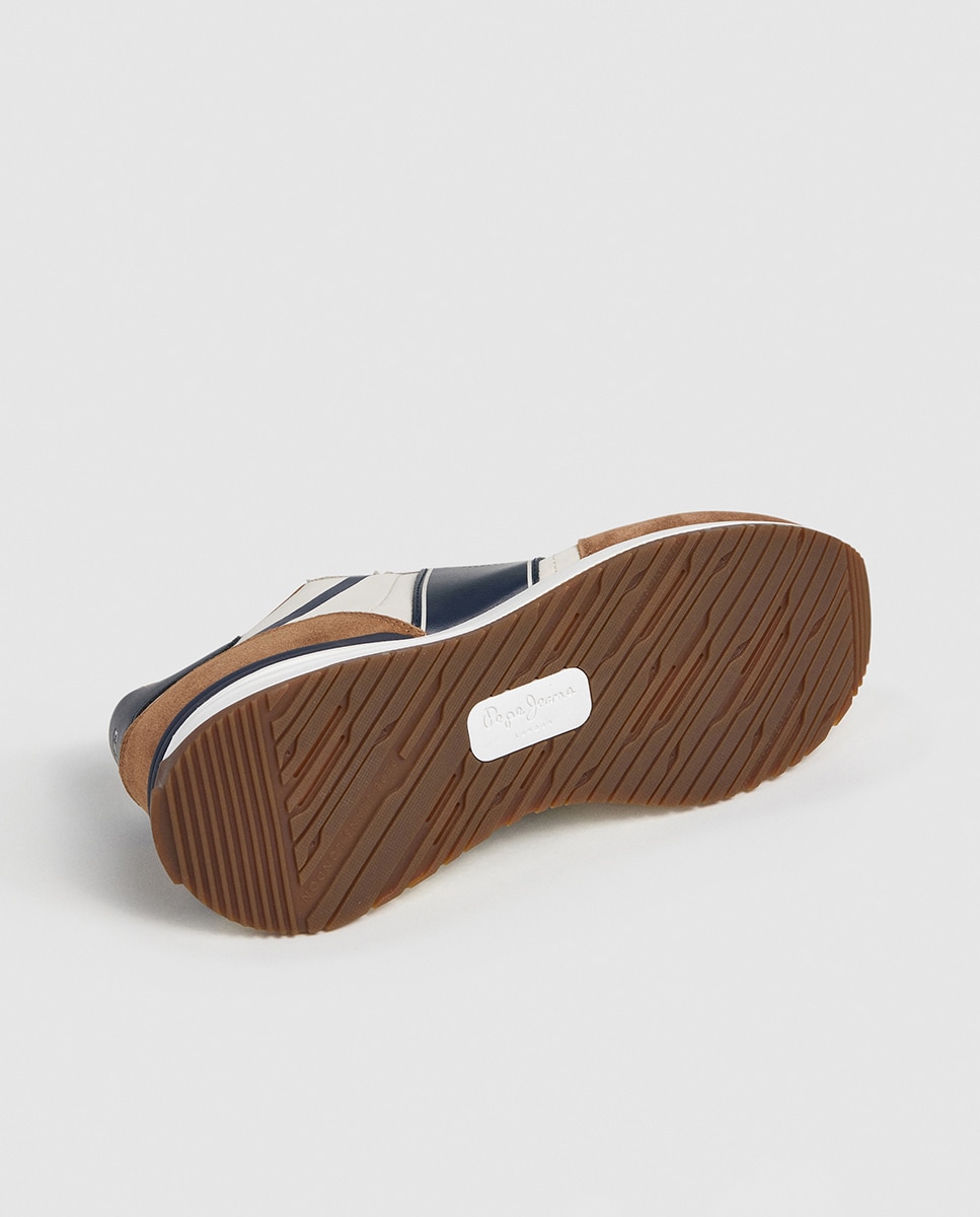 Sapatilhas Buster Serie em Combinação de Cores e Faixa Lateral - Azul-Marinho/Bege Castanho-6