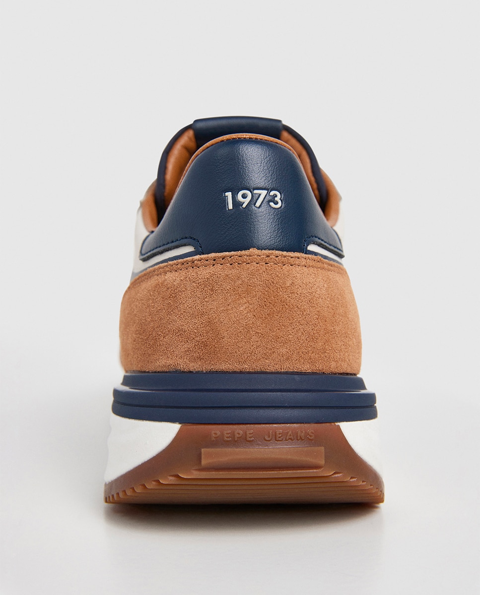 Sapatilhas Buster Serie em Combinação de Cores e Faixa Lateral - Azul-Marinho/Bege Castanho-10
