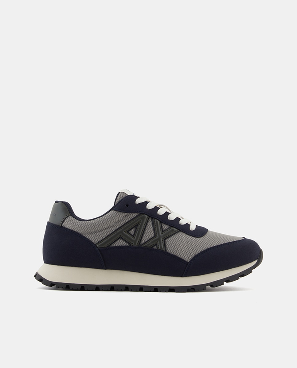 Sapatilhas Retro-Running com Combinação de Materiais e Logótipo Lateral Preto Ónix-1