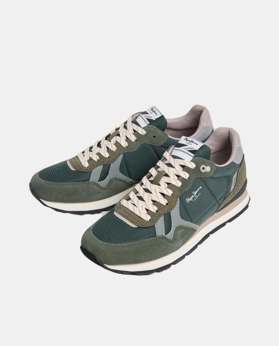Sapatilhas de Estilo Retro com o Icónico Isótipo Lateral Verde-militar-2