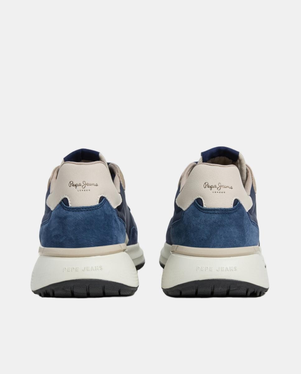 Sapatilhas Desportivas de Moda com Parte Superior de Pele em Combinações de Materiais e Cores Azul-marinho-2