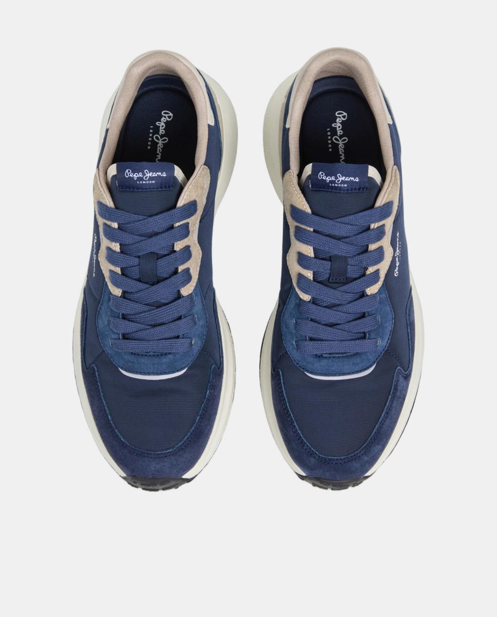 Sapatilhas Desportivas de Moda com Parte Superior de Pele em Combinações de Materiais e Cores Azul-marinho-3