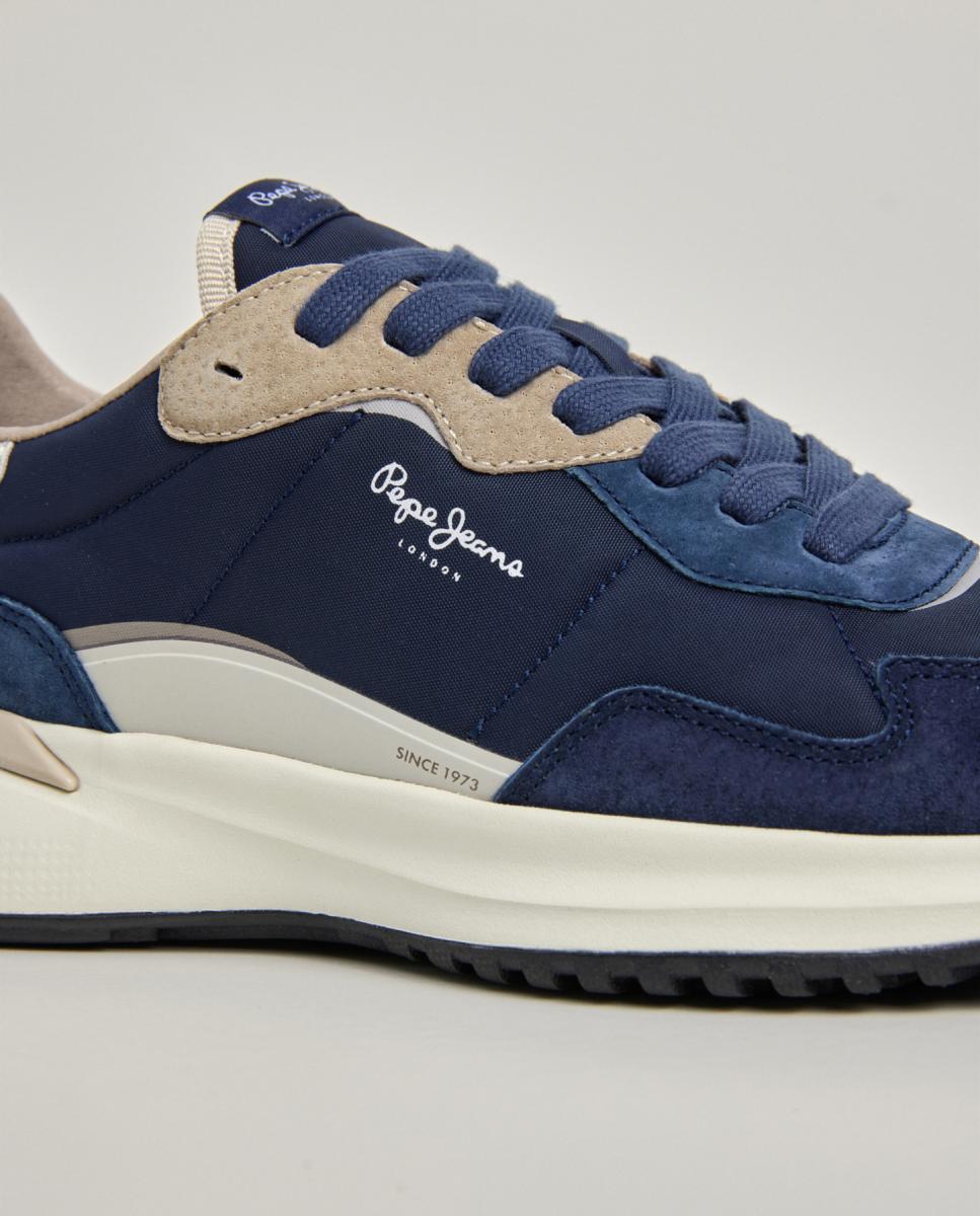 Sapatilhas Desportivas de Moda com Parte Superior de Pele em Combinações de Materiais e Cores Azul-marinho-5