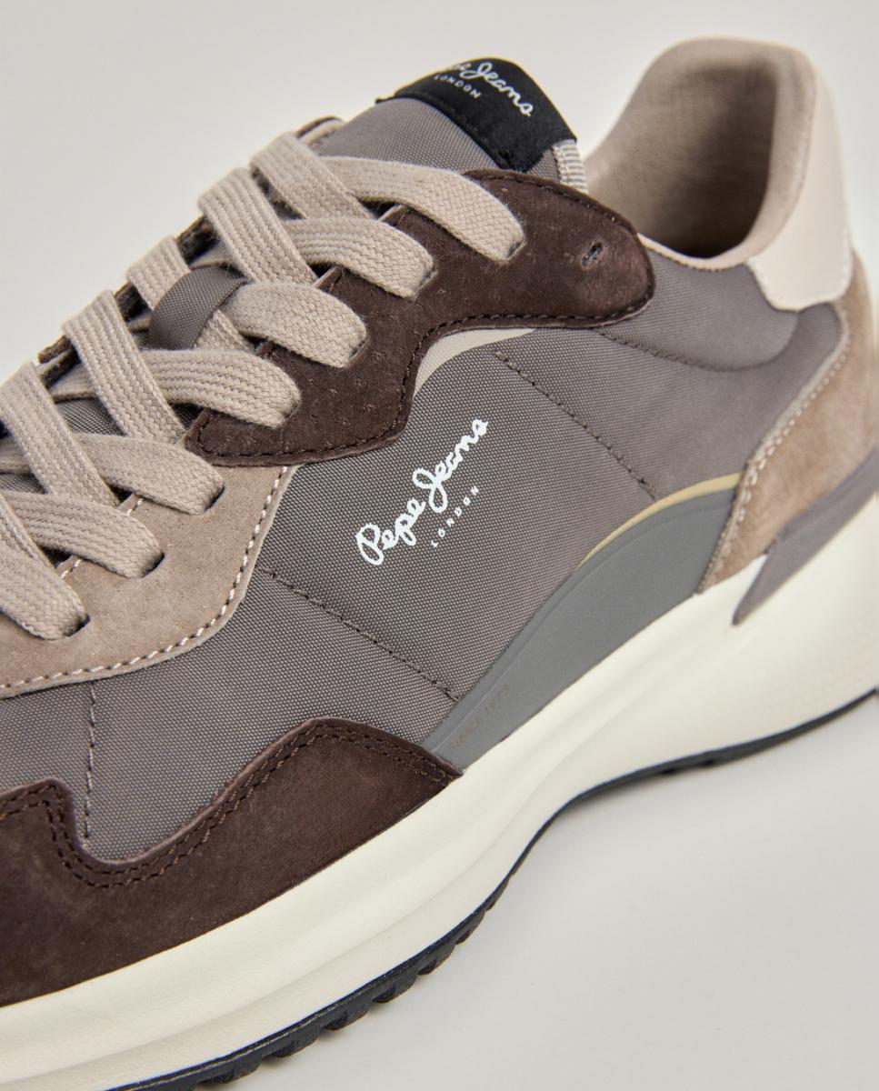 Sapatilhas Desportivas de Moda com Parte Superior de Pele em Combinações de Materiais e Cores Castanho-claro-5