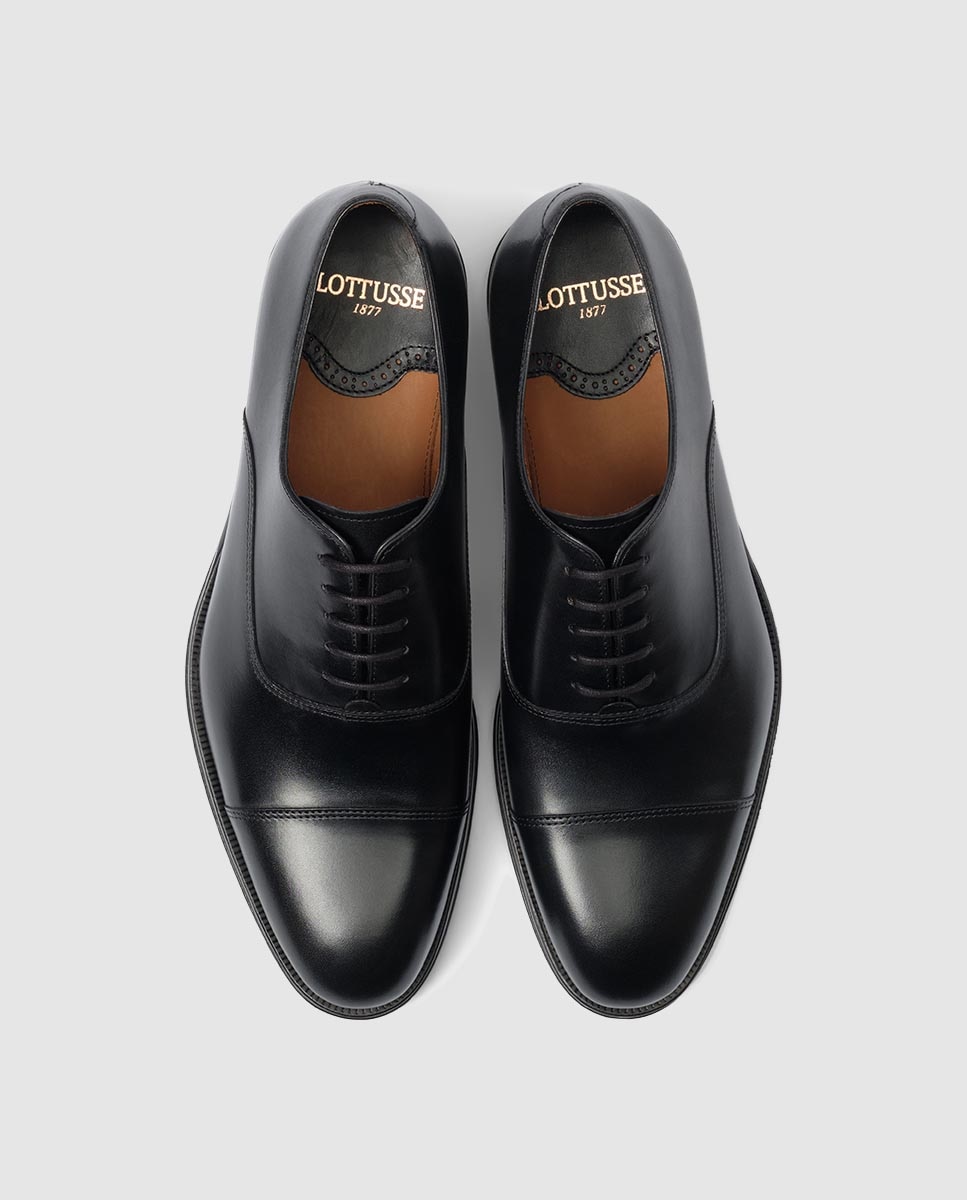 Sapatos de cordões de homem Lottusse de pele pretos Preto-3