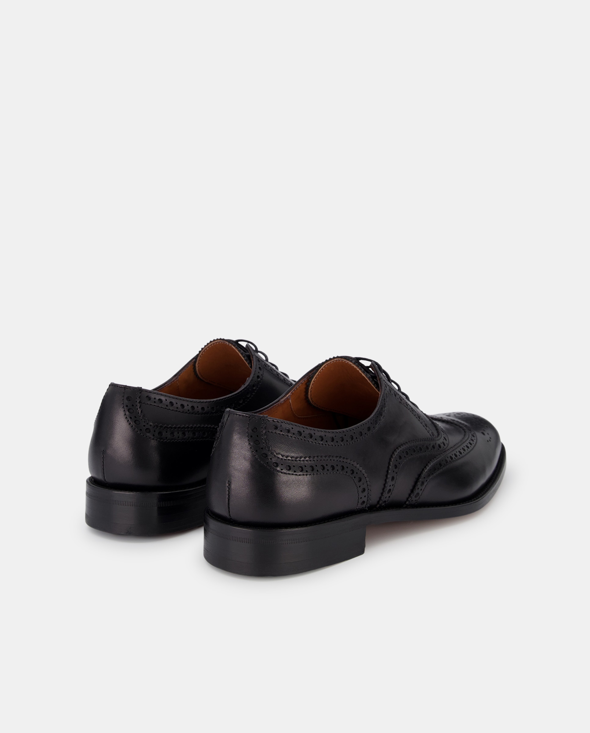 Sapatos de Atacadores Wingtip com Detalhe de Perfurações e em Pele - Preto Preto-3