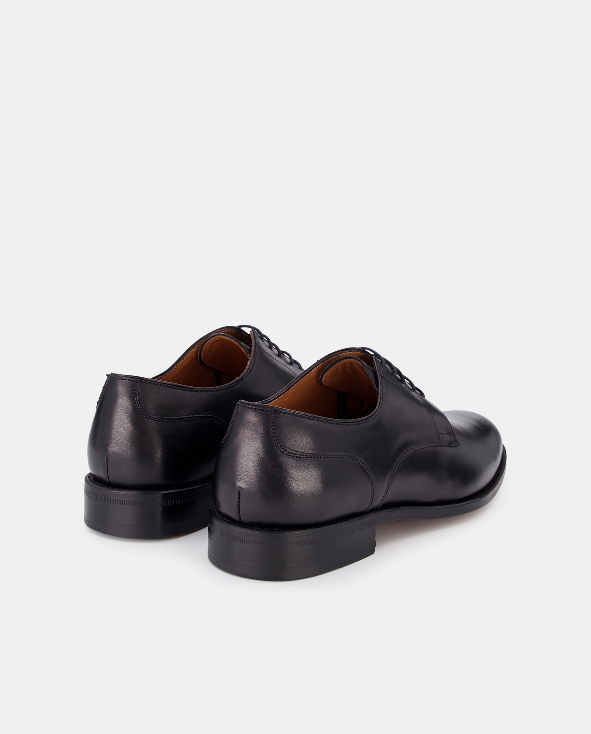 Sapatos de Atacadores com Pala Lisa, Biqueira Redonda e em Pele - Preto Preto-3