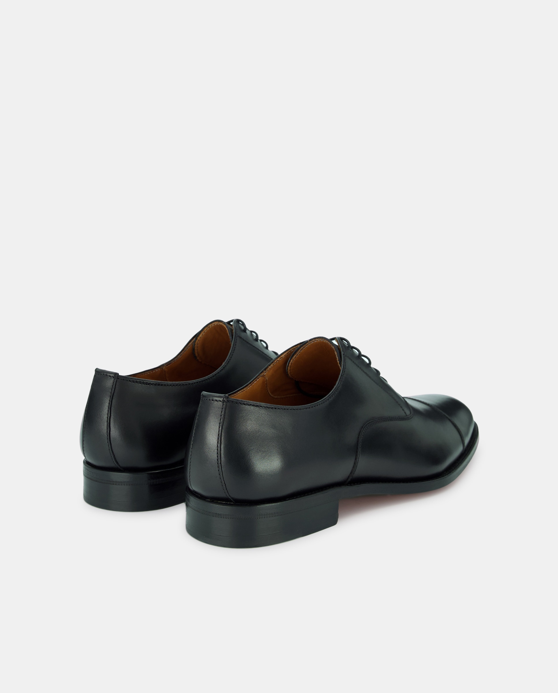 Sapatos de Atacadores Tipo Inglês com Biqueira Direita de Couro e em Pele - Preto Preto-3