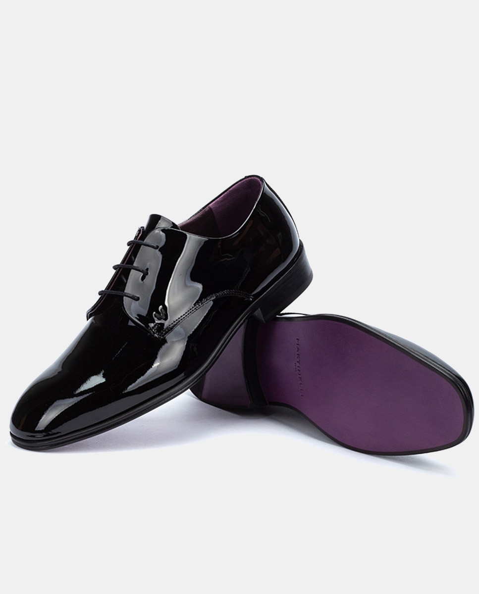 Sapatos de Atacadores Charlestown com Pala Lisa em Verniz Preto-4