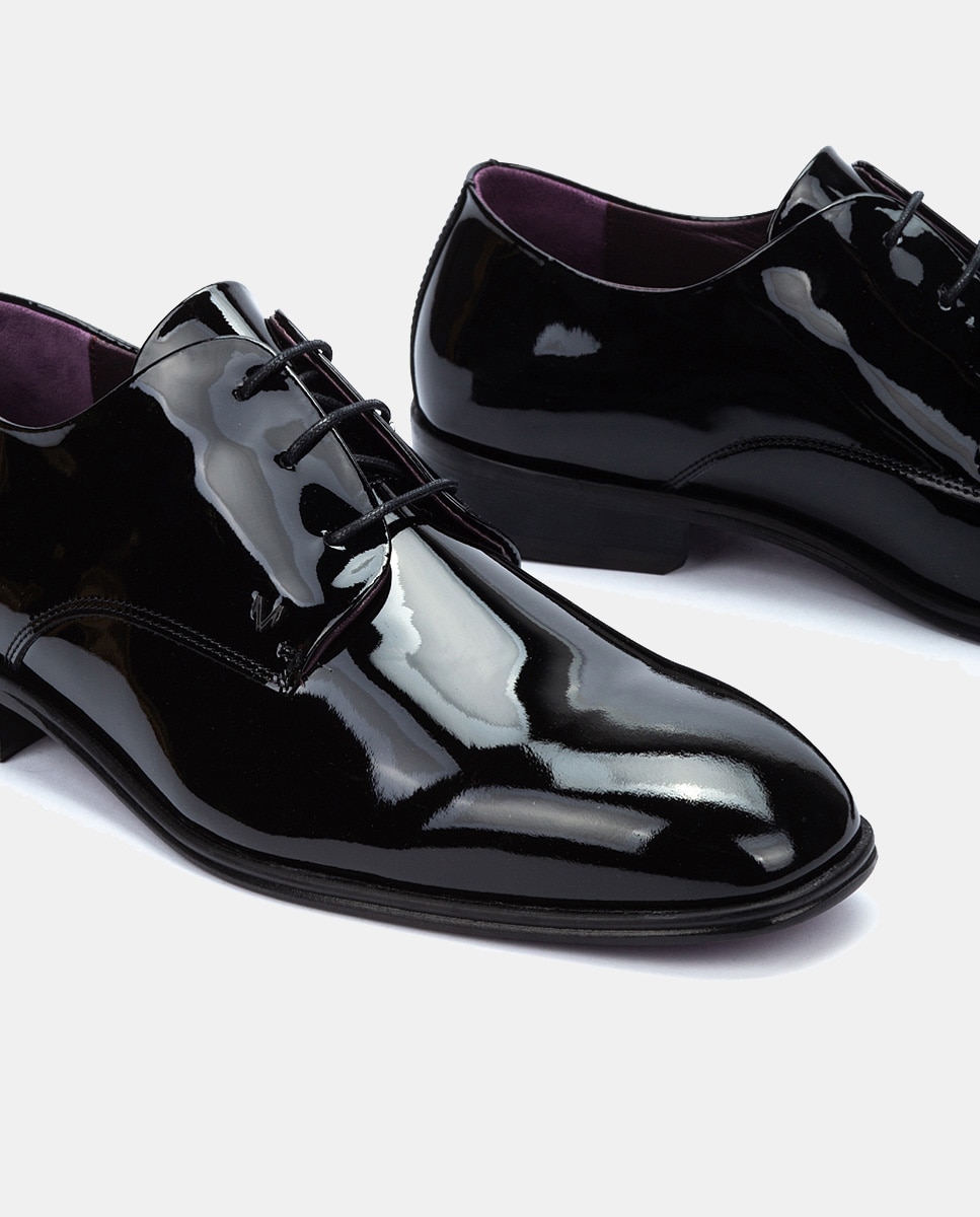Sapatos de Atacadores Charlestown com Pala Lisa em Verniz Preto-5