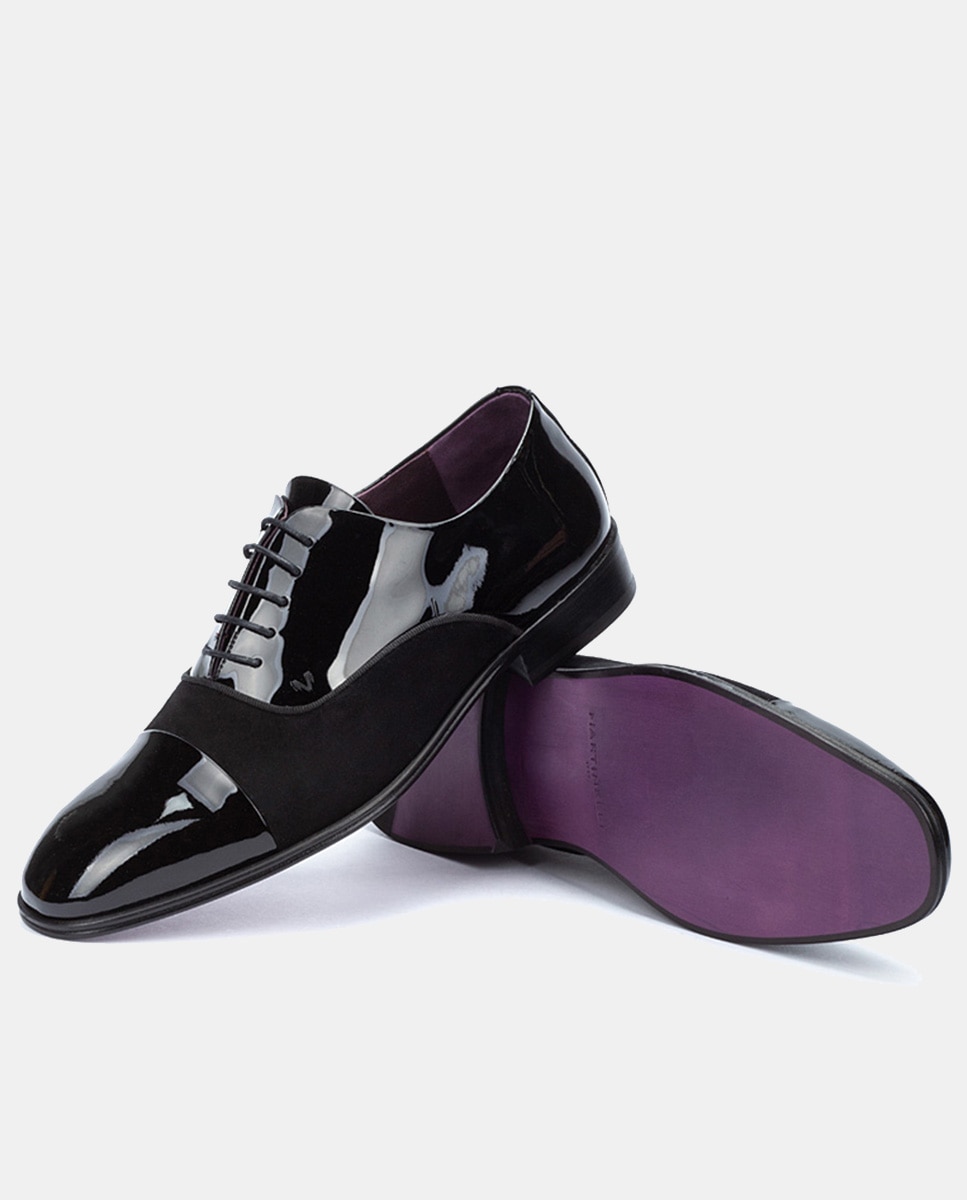 Sapatos de Atacadores Charlestown com Biqueira Direita e em Verniz e Camurça Preto-4