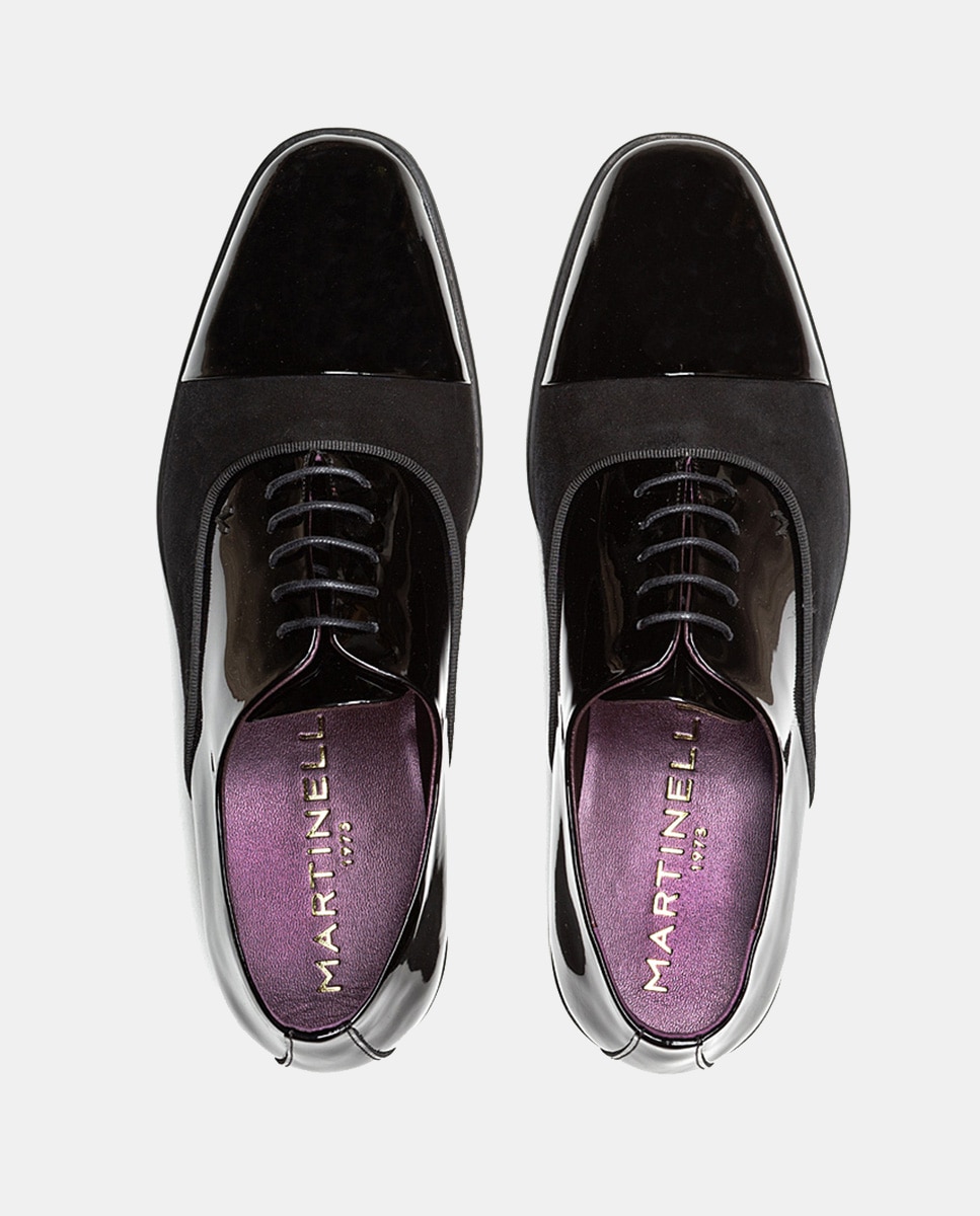 Sapatos de Atacadores Charlestown com Biqueira Direita e em Verniz e Camurça Preto-6
