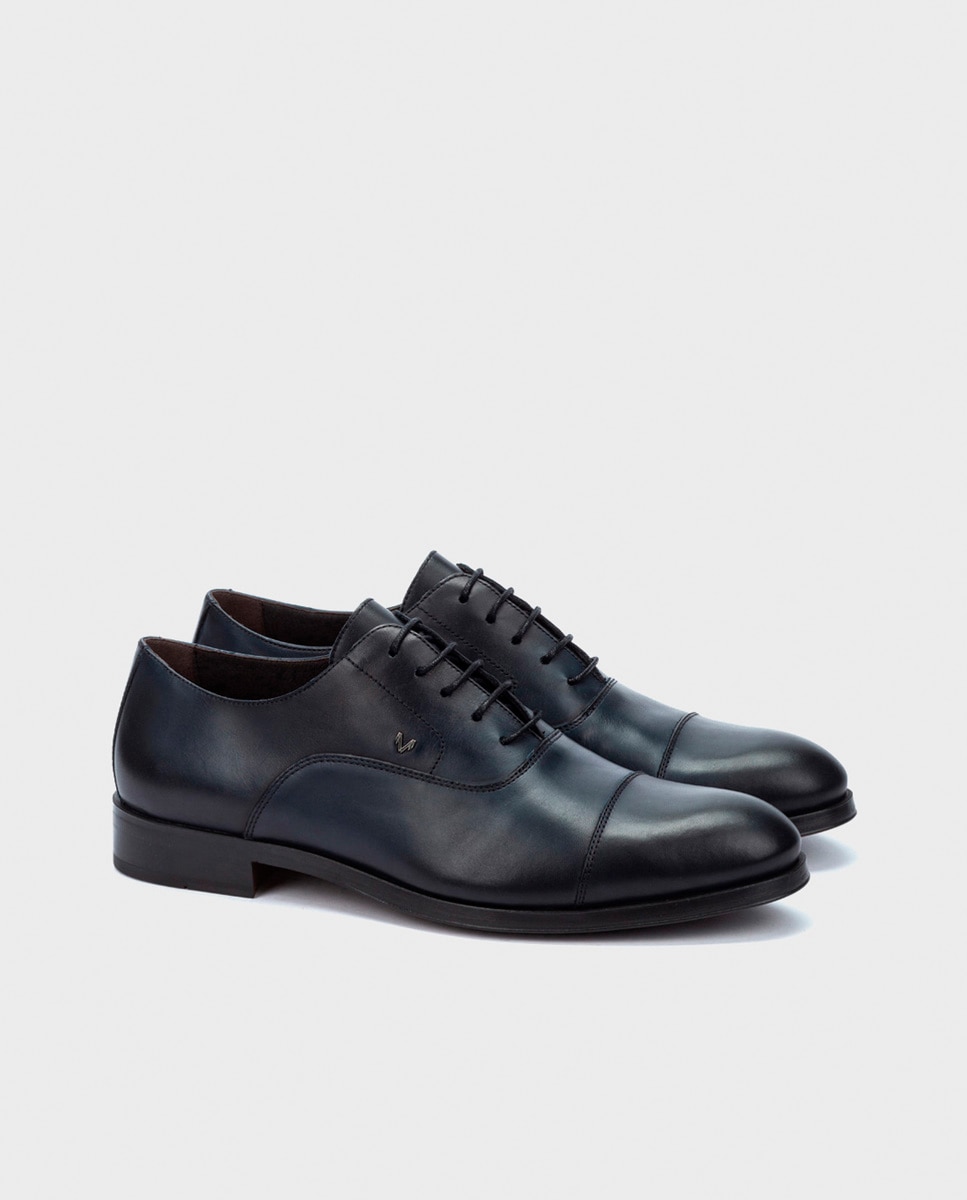 Sapatos de Atacadores Empire com Biqueira Direita e em Pele Azul-escuro-2