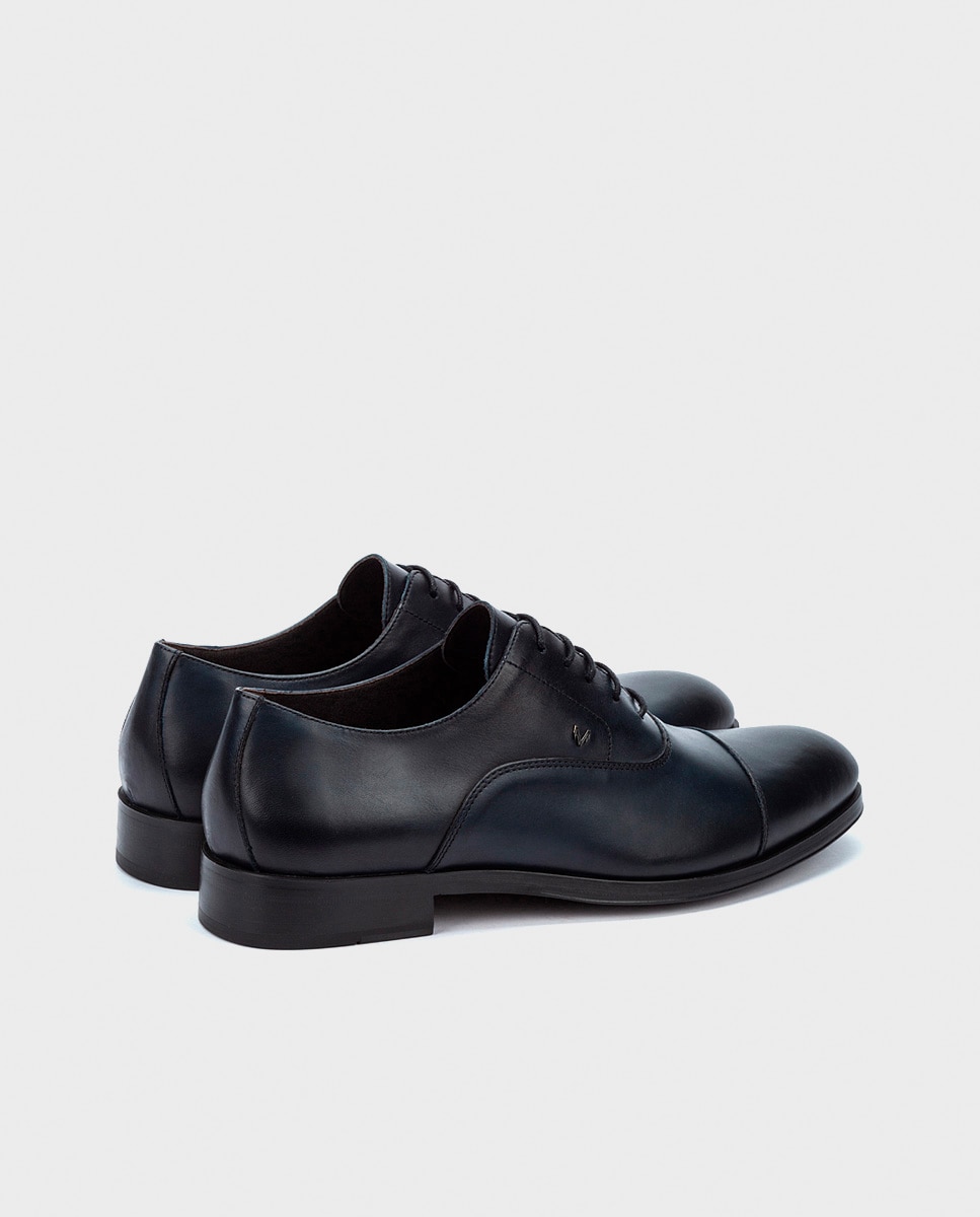 Sapatos de Atacadores Empire com Biqueira Direita e em Pele Azul-escuro-4