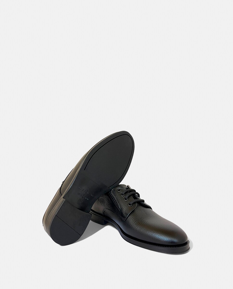 Sapatos Blucher em Pele de Forma Larga Preto-3