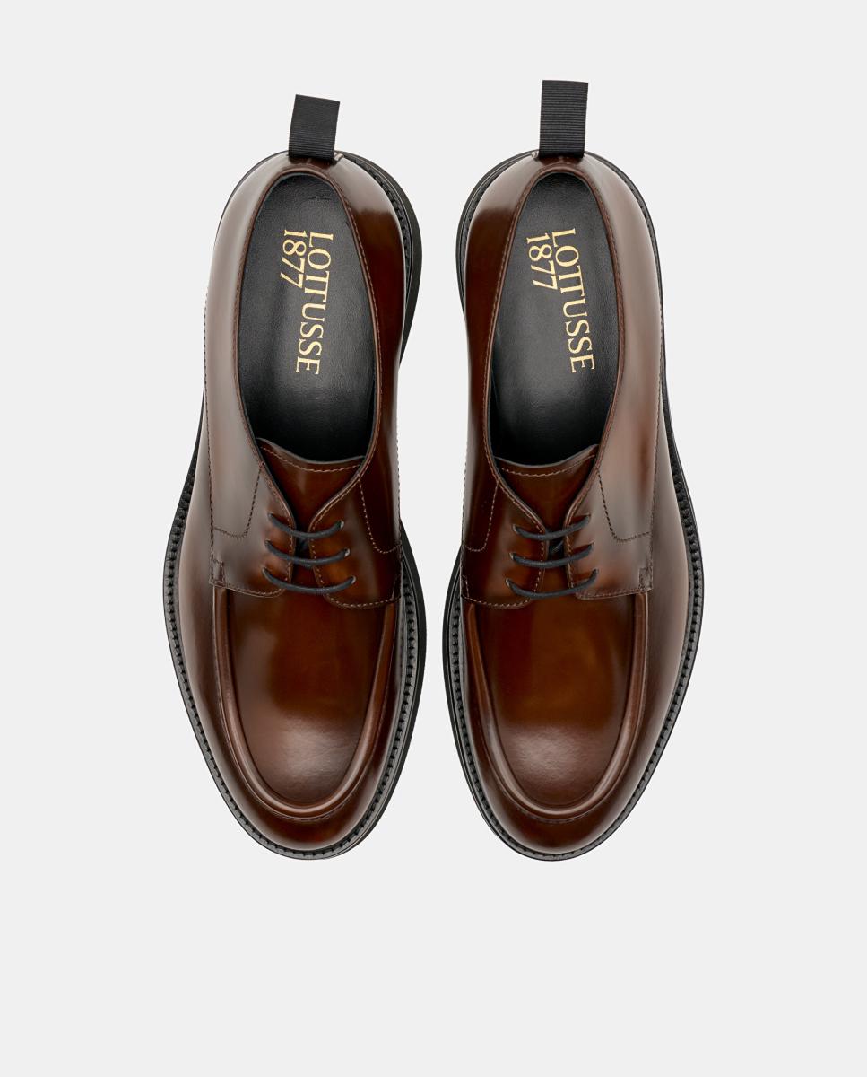 Sapatos Blucher Tipo Mocassins em Pele Castanho-4