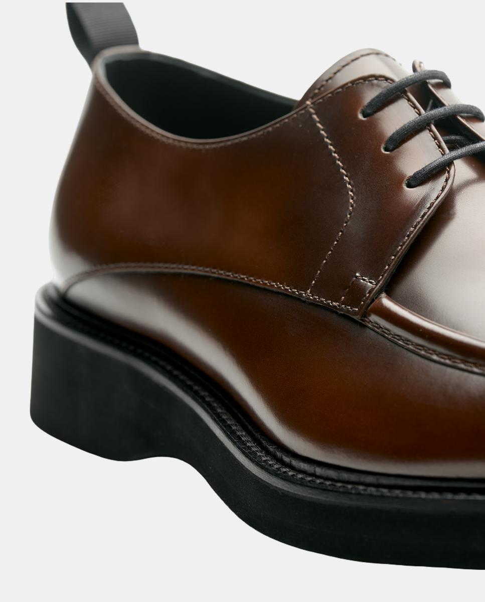 Sapatos Blucher Tipo Mocassins em Pele Castanho-6