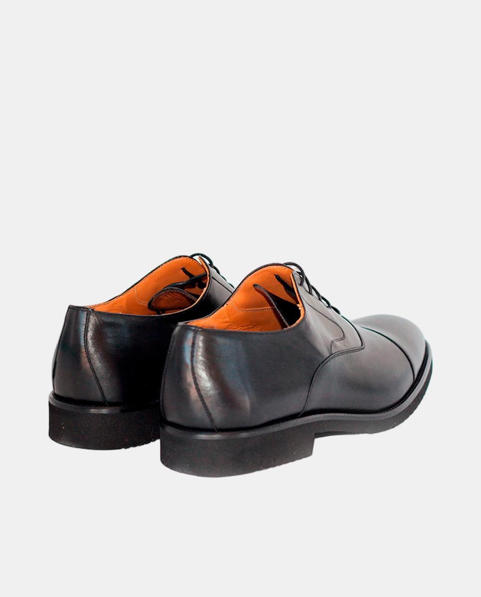 Sapatos de Atacadores em Pele com Biqueira Direita Preto-2