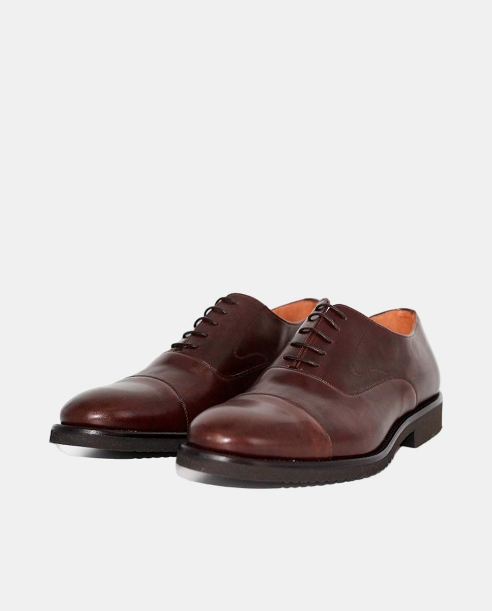 Sapatos de Atacadores em Pele com Biqueira Direita Castanho-escuro-2