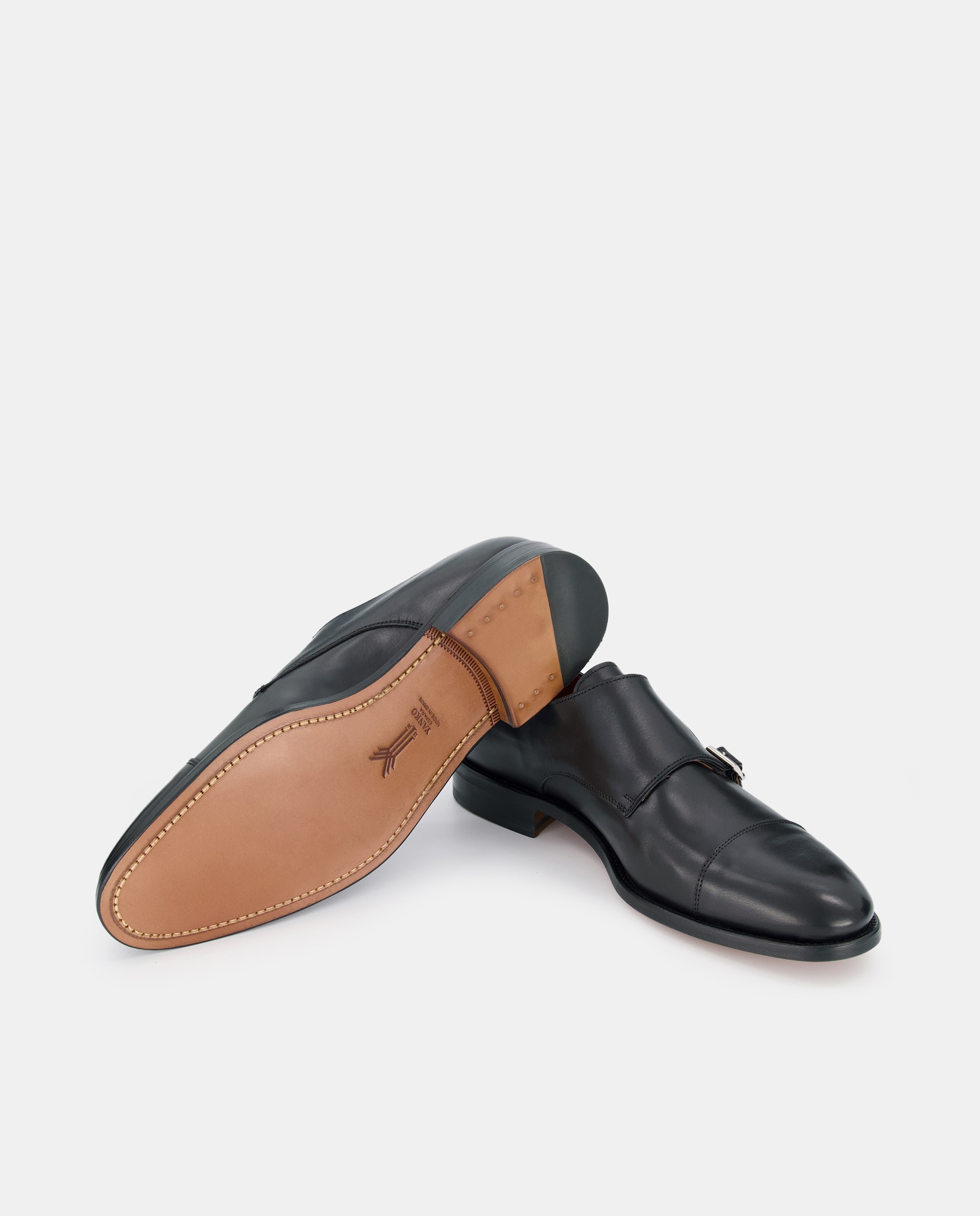 Bluchers com Biqueira Direita, Fecho de Fivela Dupla e em Pele - Preto Preto-2